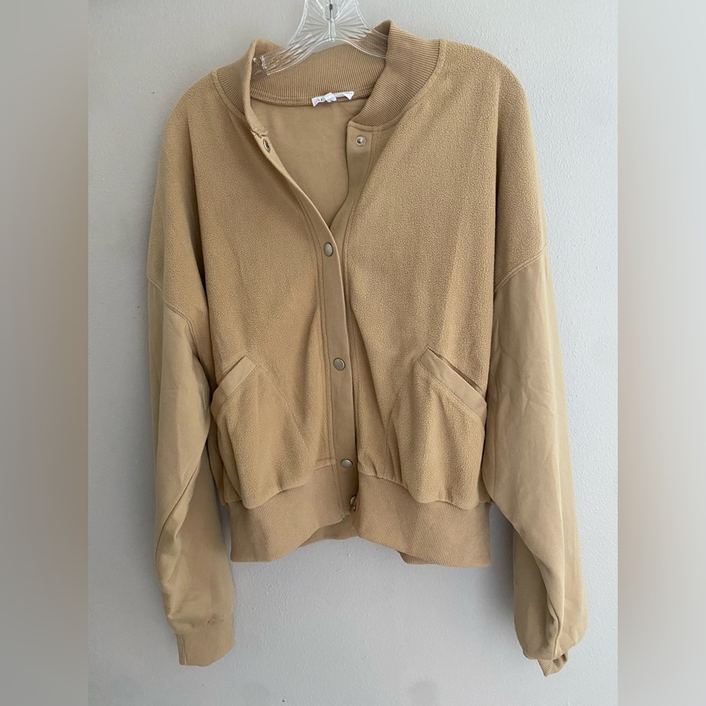 Beige Camel Bomber Jacket Casual Womens Medium AEMI + Co medium